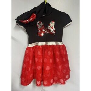 Disney Junior Minnie Mouse Sequined Hooded Dress Halloween Costume Girls Sz 6/6x
